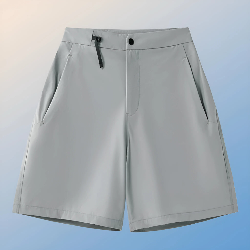 Man wearing army green quick-dry sports shorts with an elastic waistband for running or climbing.