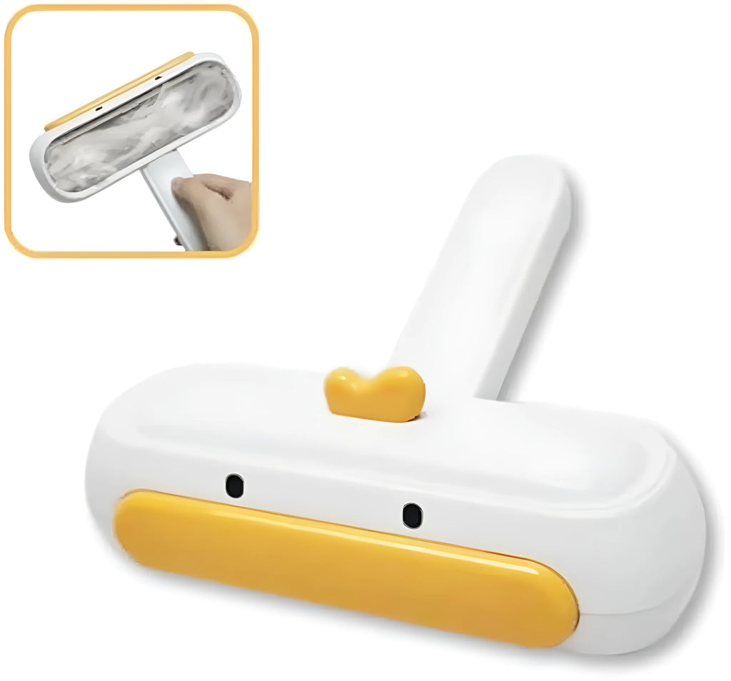 Yellow duck design portable pet hair remover with plastic body and polyester bristles