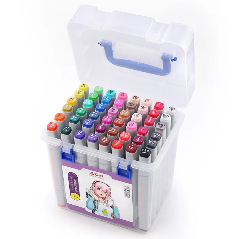 48-colour oily soft-tip marker set with square rod construction for student hand-painted design projects