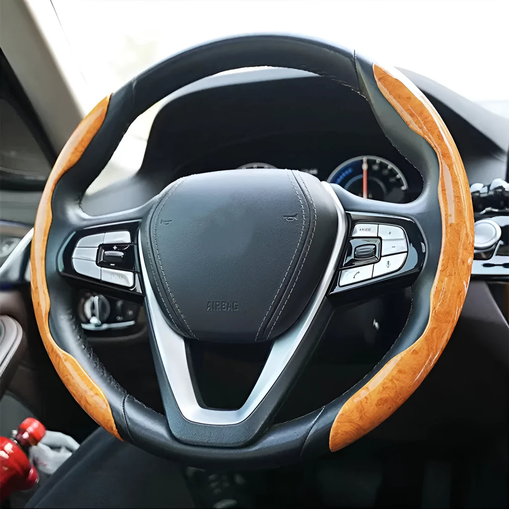 Peach wood grain artificial leather steering wheel card sleeve for 38cm diameter car wheels