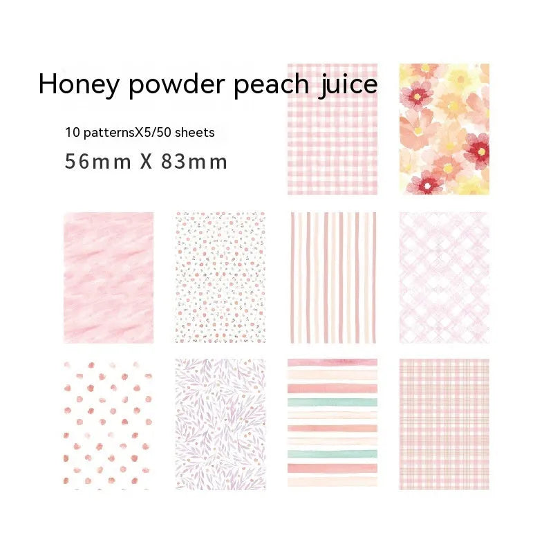 50-piece pack of retro sweet light note paper in ten dessert colours including blue fruit and strawberry, each 56mm by 83mm.