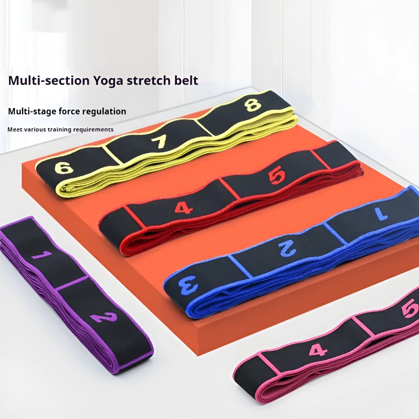 Yoga multi-section stretch strap in polyester cotton latex yarn for sports and fitness applications