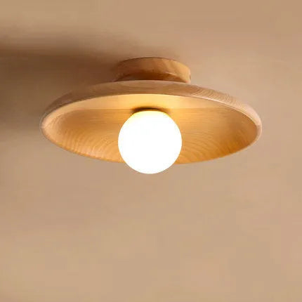 Solid wood and glass ceiling lamp in modern minimalist design with LED bulb