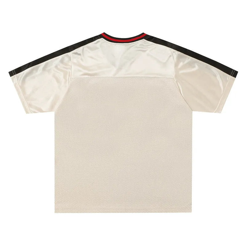 Apricot V-neck sports jersey with drop-shoulder sleeves and loose fit