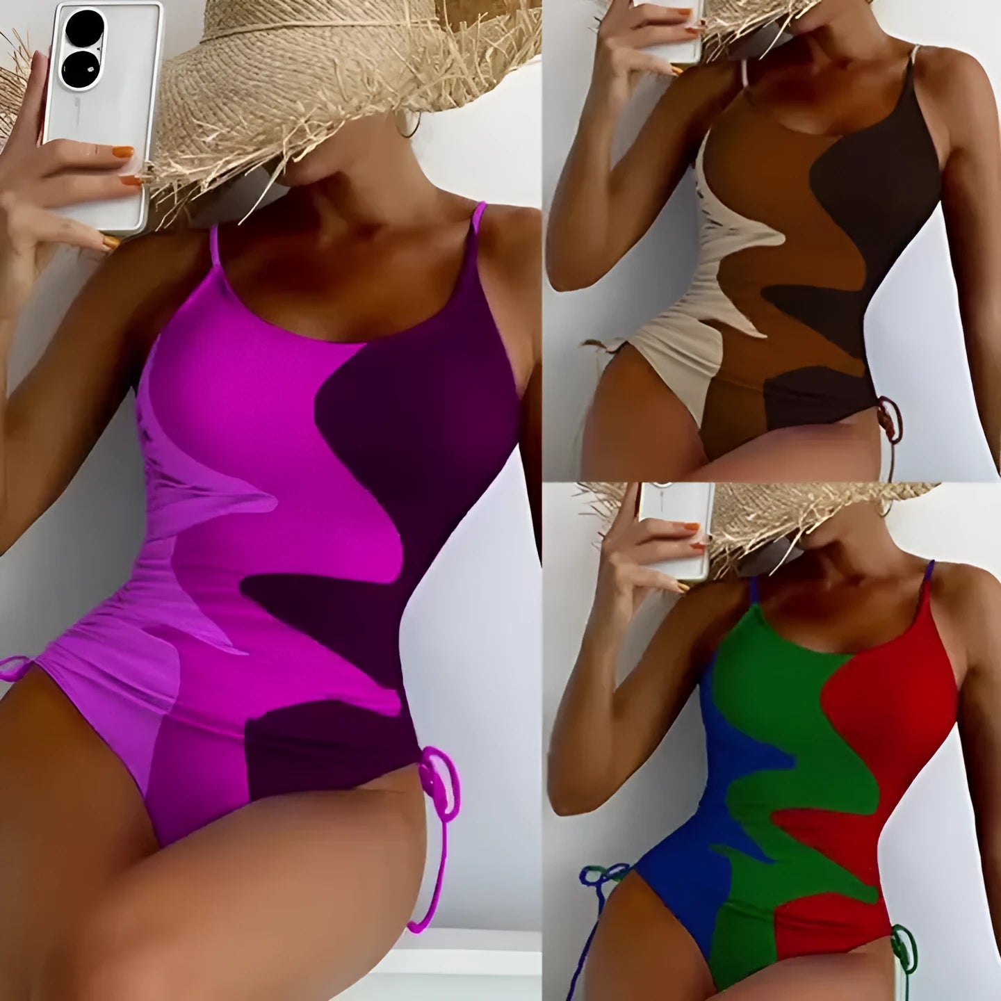 Women's sleeveless one-piece swimsuit in printed design with multiple colour options