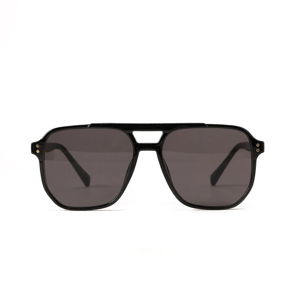Women's square double beam fashion sunglasses with black frame and various coloured lenses for UV protection