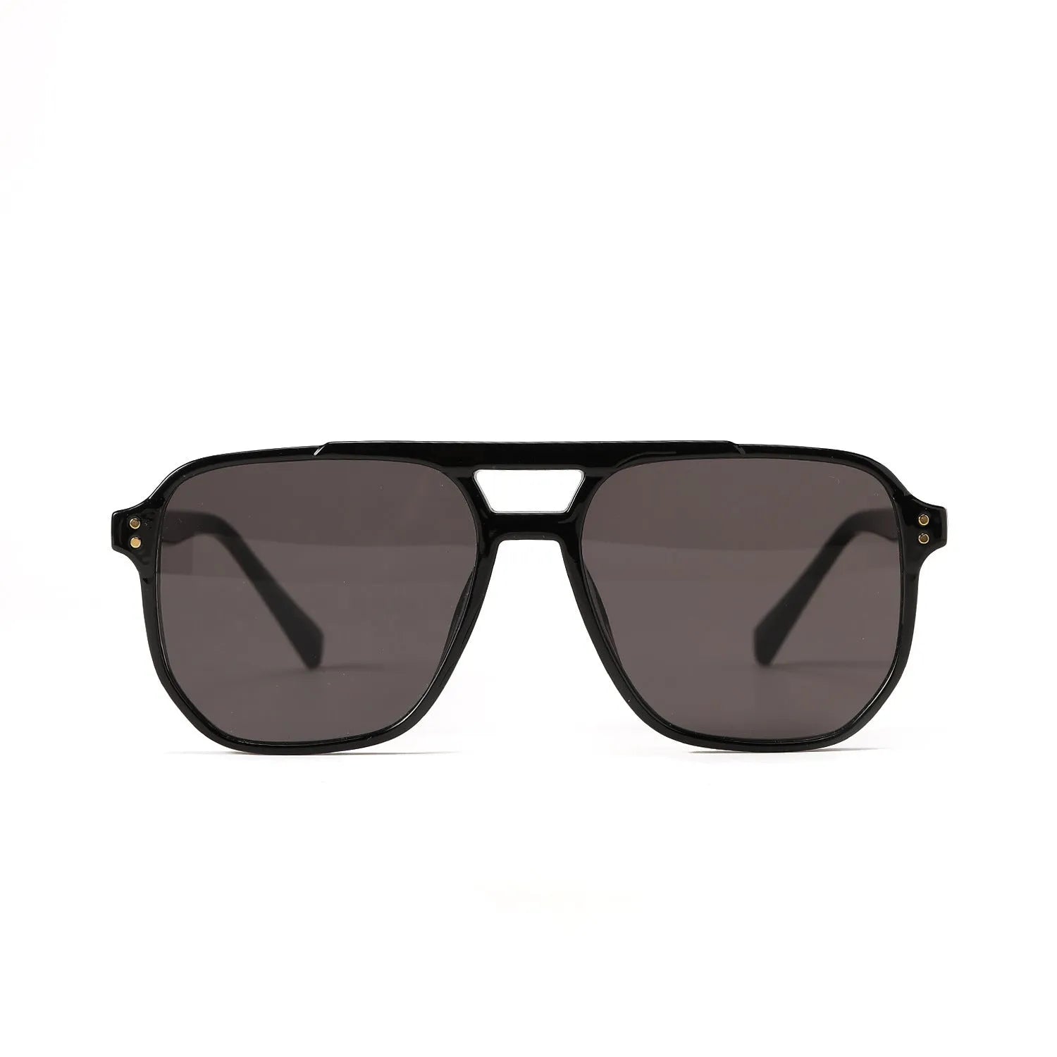 Women's square double beam fashion sunglasses with black frame and various coloured lenses for UV protection