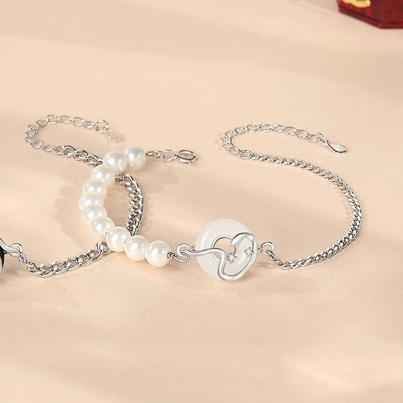 925 sterling silver New Chinese style bracelet with snake charm and safety buckle for couples.