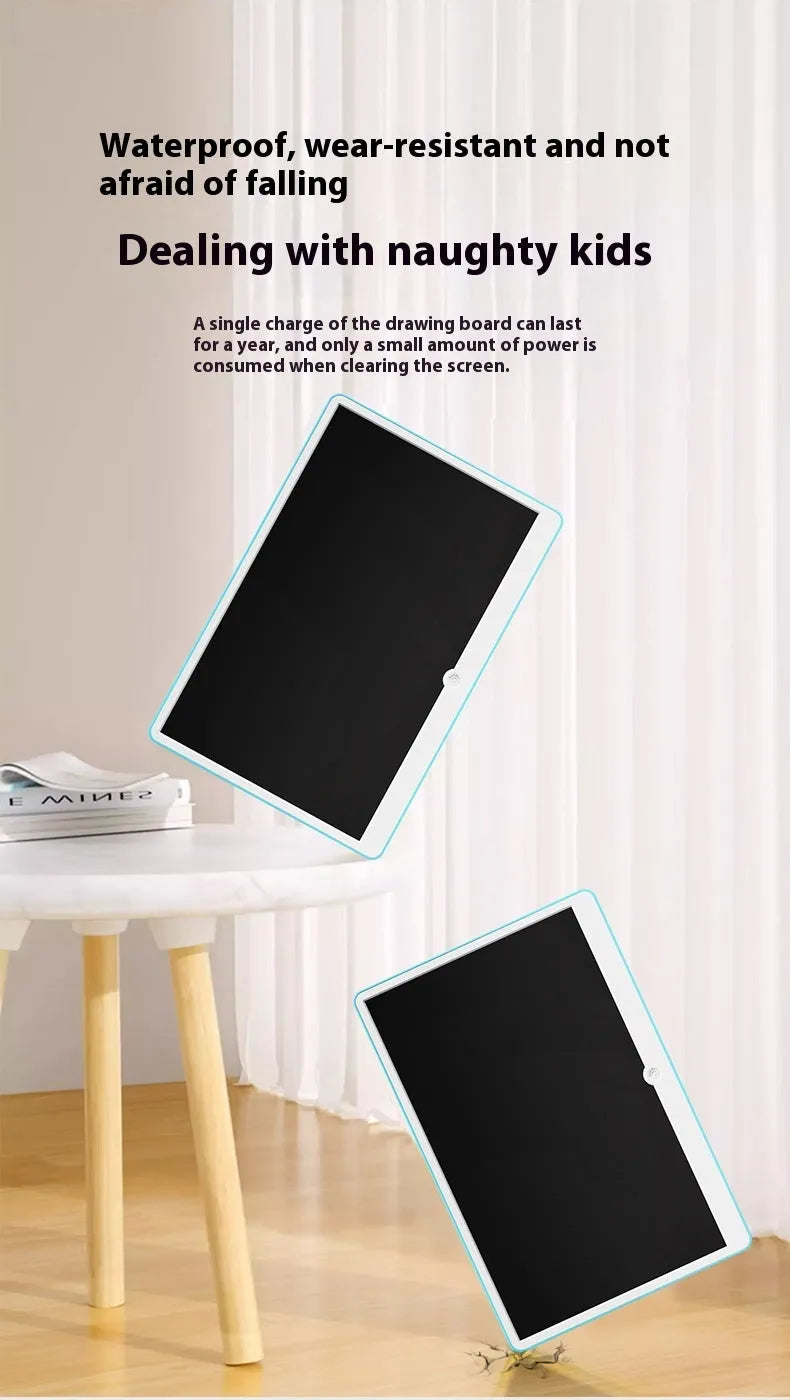 19-inch LCD children's drawing board in blue and white colour on a table.