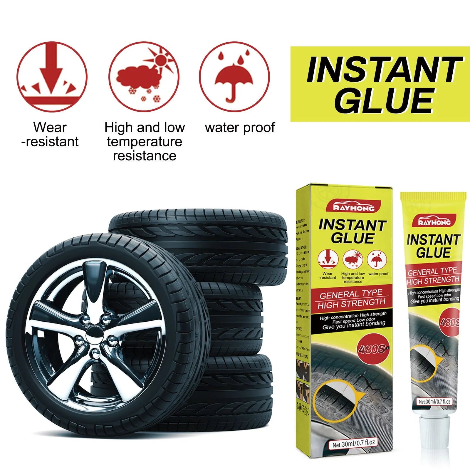 30ml tyre crack repair glue bottle with hydroxyethyl fibre and acrylic resin formulation
