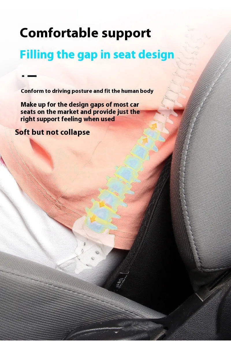 Flat black memory foam car seat cushion on a grey car seat.