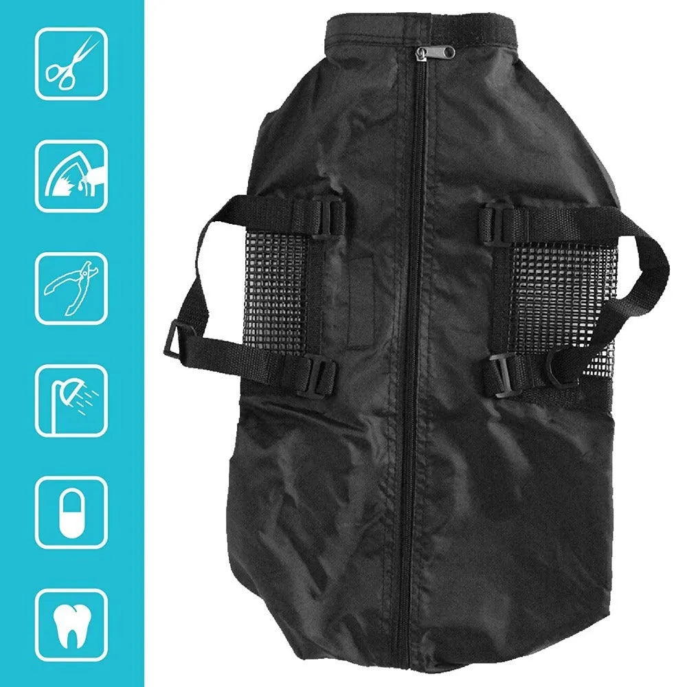 Black anti-scratch cat cleaning bag made from 420D PU Oxford fabric showing folded and expanded states