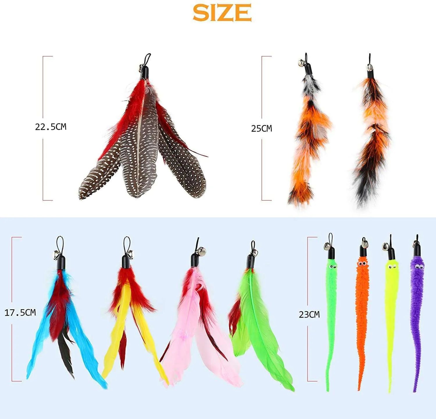 Cat feather teaser wand with telescopic fishing rod and interchangeable feather attachments