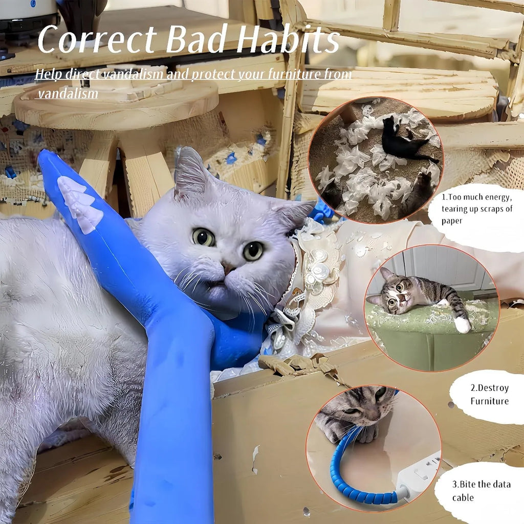 70cm long blue plush cat wand toy with soft tip for interactive play with indoor cats