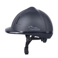 Black adjustable equestrian helmet for head protection in riding and cycling