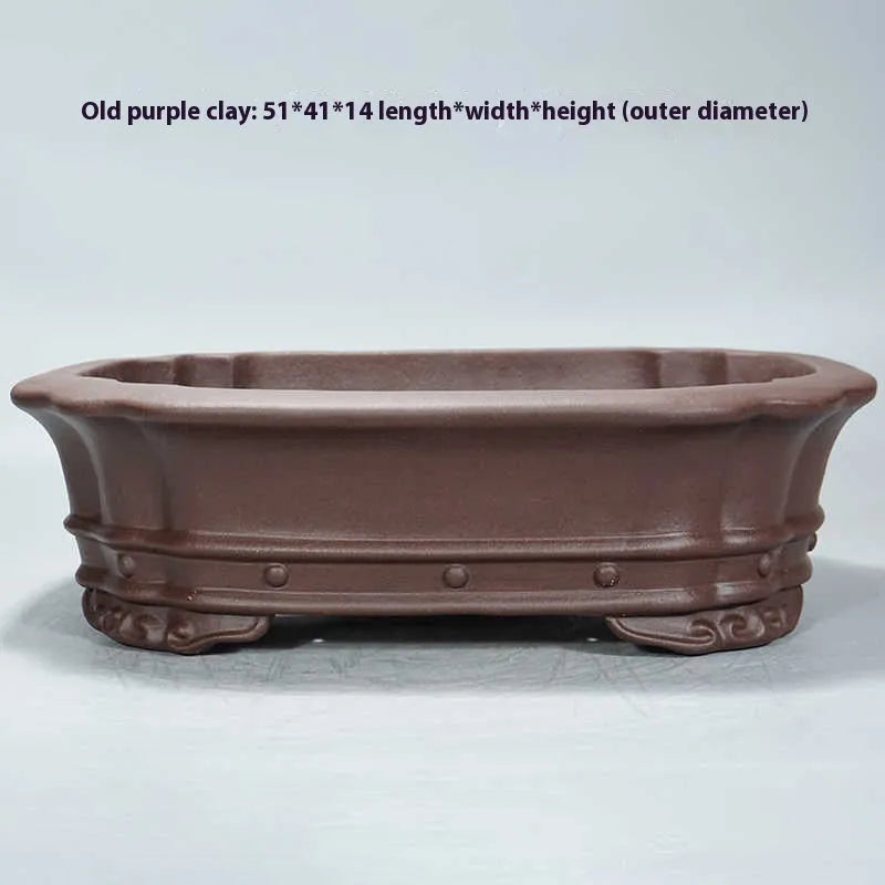 Purple sand handmade rectangular begonia flower pot with antique design on desktop