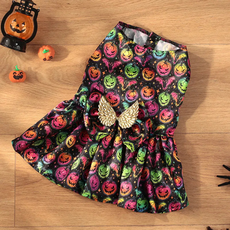 Dog wearing orange angel wings Halloween costume with bright pumpkin colour option