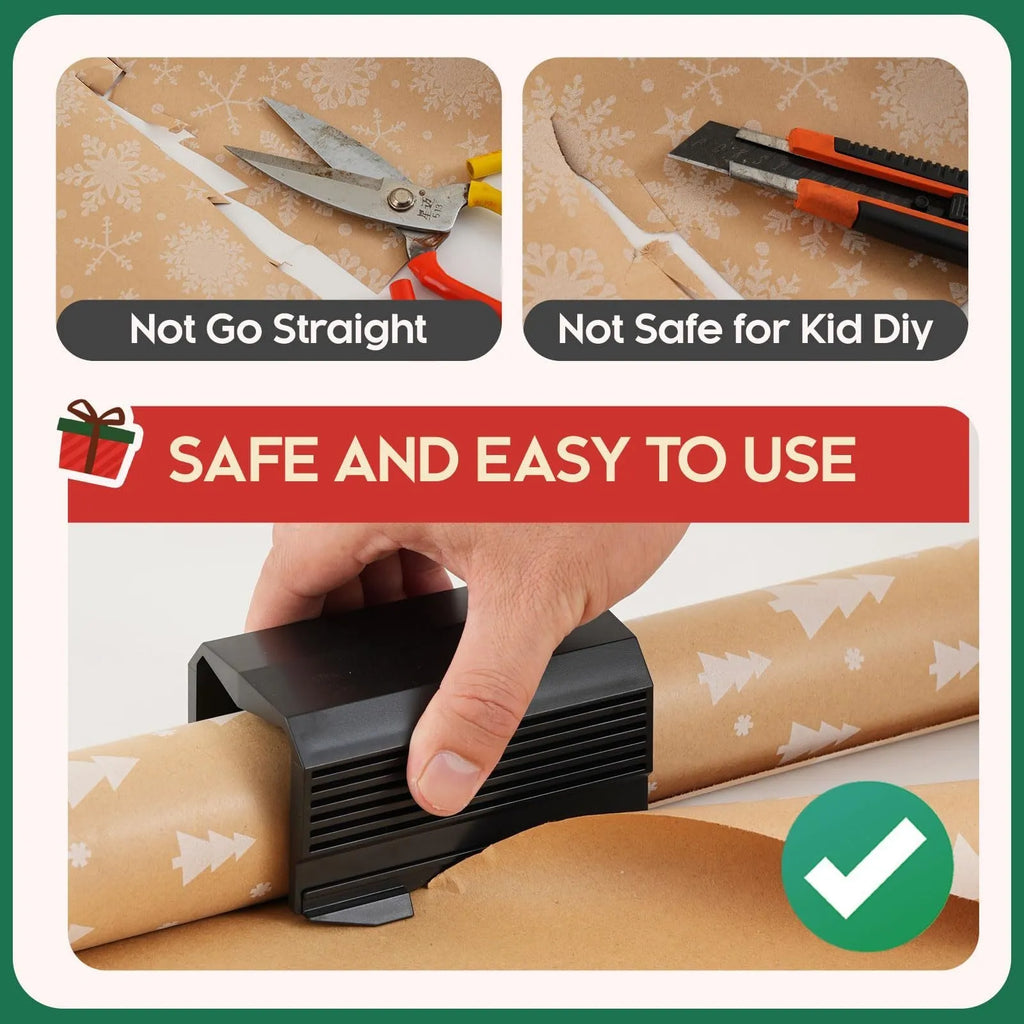 Creative plastic paper cutter for roll paper and scrolls in black, red, or green colours
