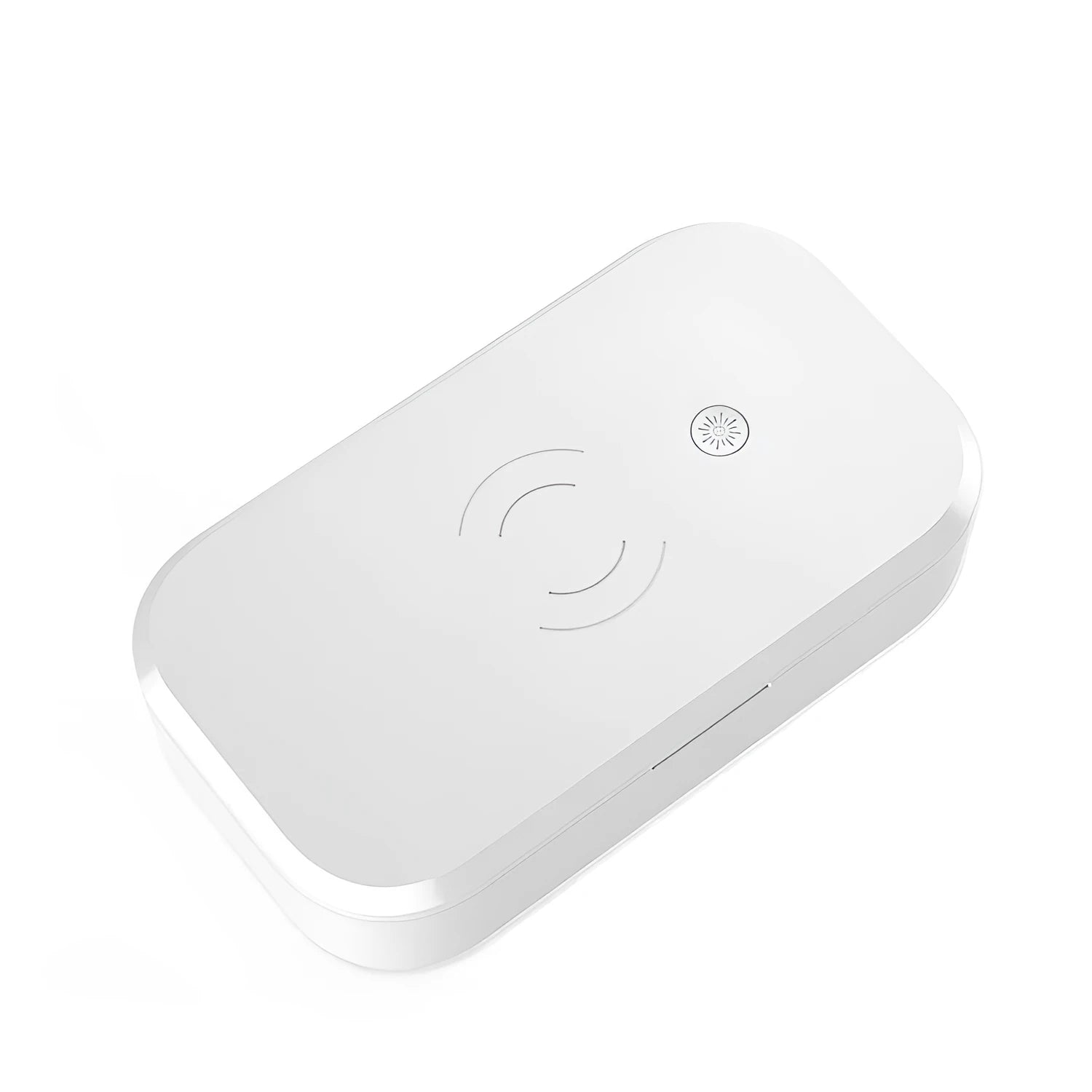White ultraviolet disinfection box with wireless phone charging function on top.