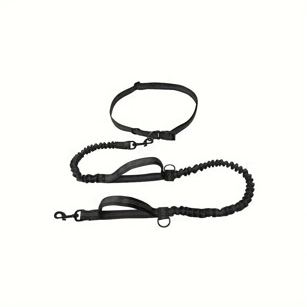 Hands-free dog leash with adjustable waist belt in durable nylon material for running and walking with dogs