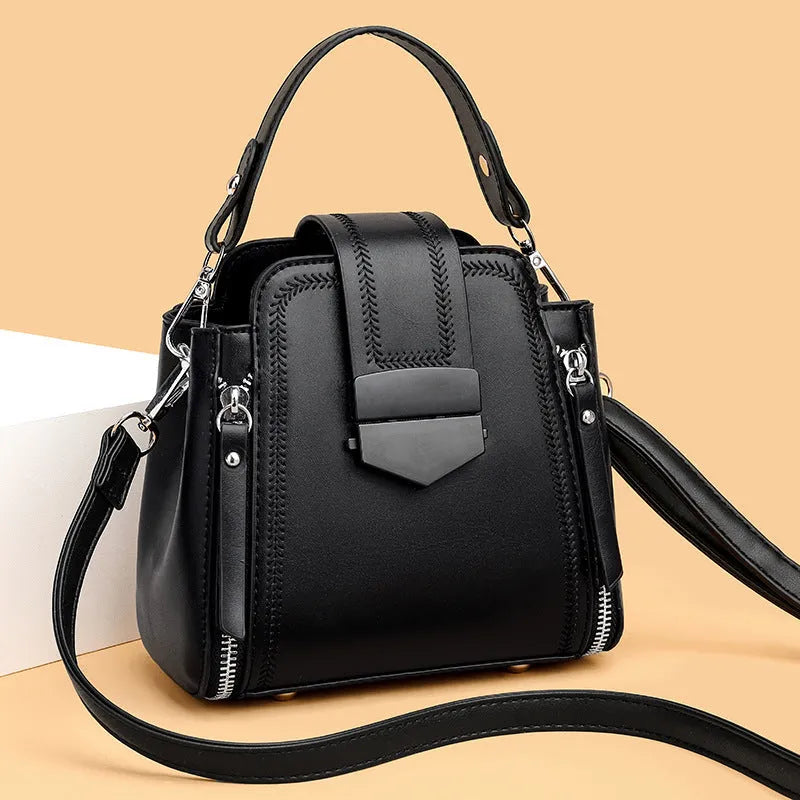 Square vertical soft PU leather ladies handbag with sewing thread detail