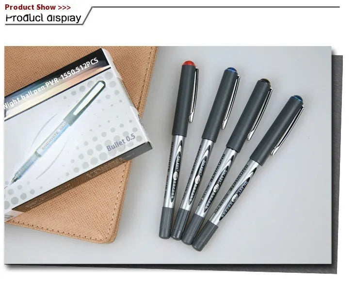 0.5mm fine tip signature pen with water-based quick-drying ink in pack of 12 showing four colour options