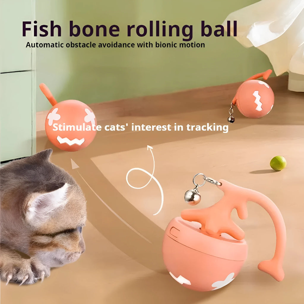 USB electric cat teasing ball with fish bone design and replaceable teasing stick
