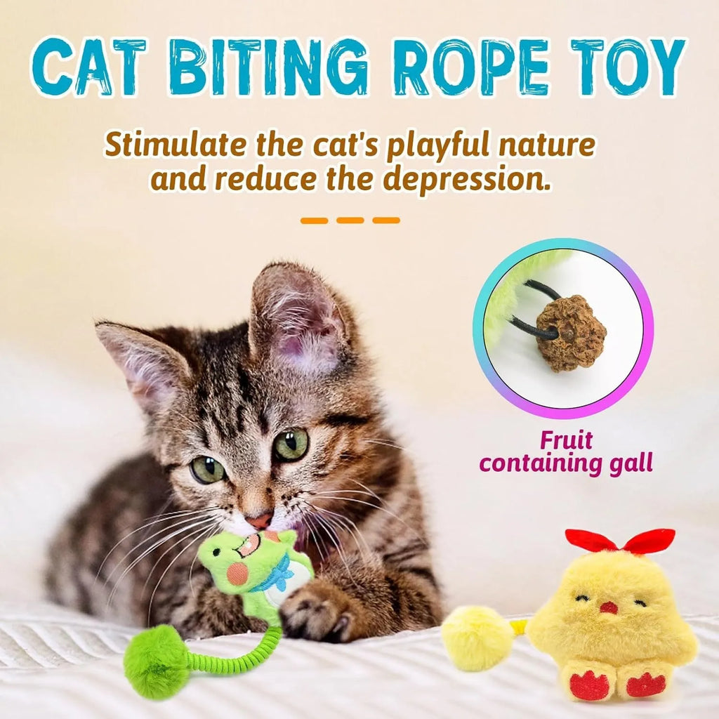 Plush cat toy with silvervine fruit, spring, and fuzzy ball for kitten teething and interactive play
