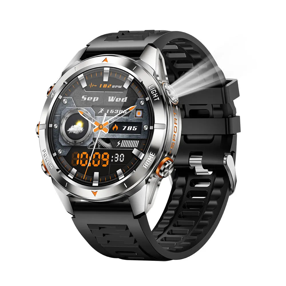 KT80 Smart Watch with Full HD screen and black silicone strap showing heart rate monitor display