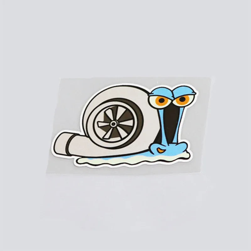 White cartoon snail reflective car sticker for bumper measuring 12cm by 8cm