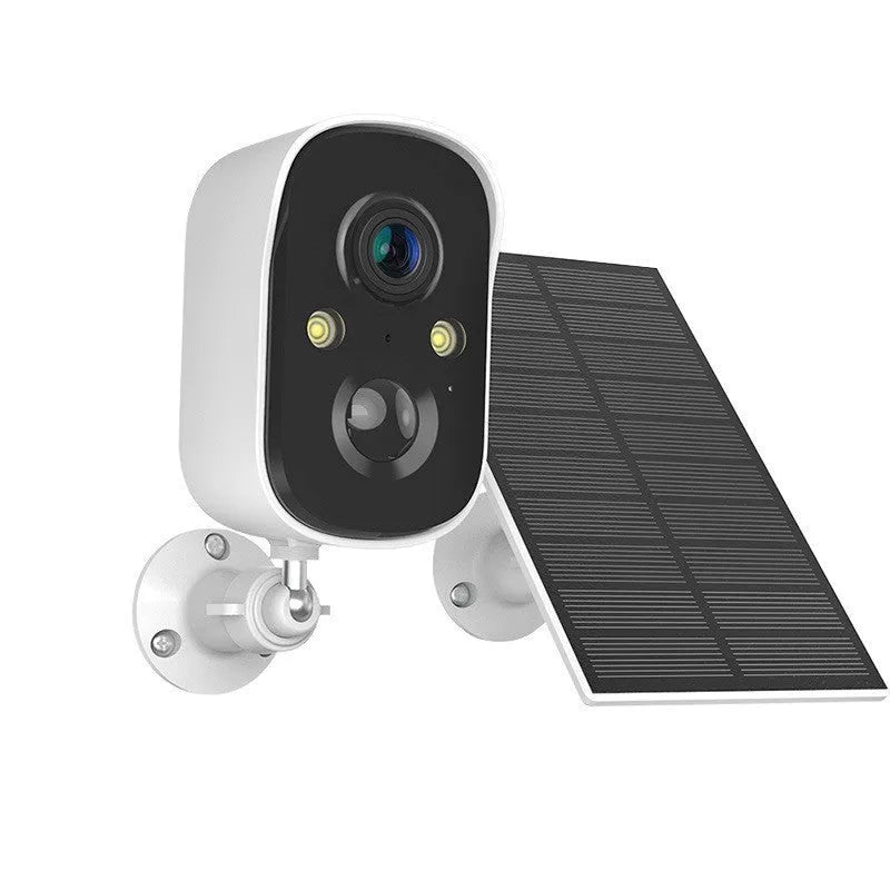 Wireless 4G security camera with plastic housing and optional solar panel accessory