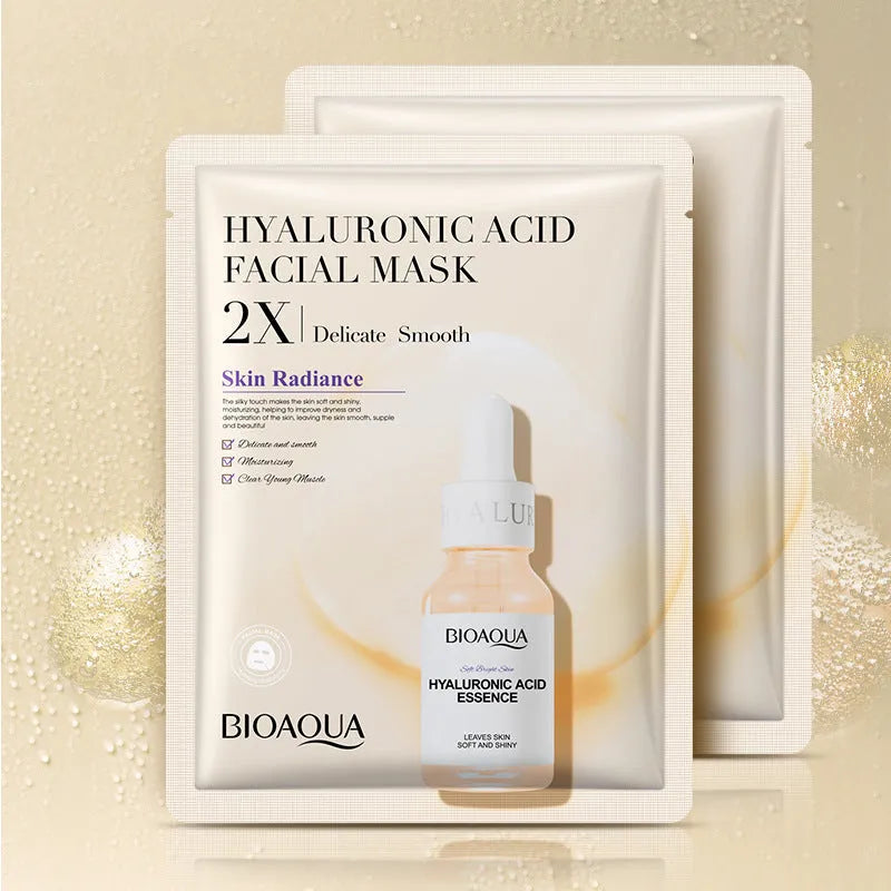 Single-use white gel facial sheet mask in a 30g sachet from a range including collagen and hyaluronic acid variants.