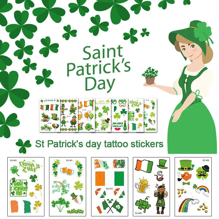 Temporary Irish flag clover tattoo sticker for children's faces, size 120x75mm.