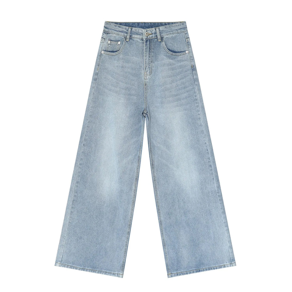 Men's retro washed straight casual jeans in cotton blend, mid waist, zipper fly, five colour options