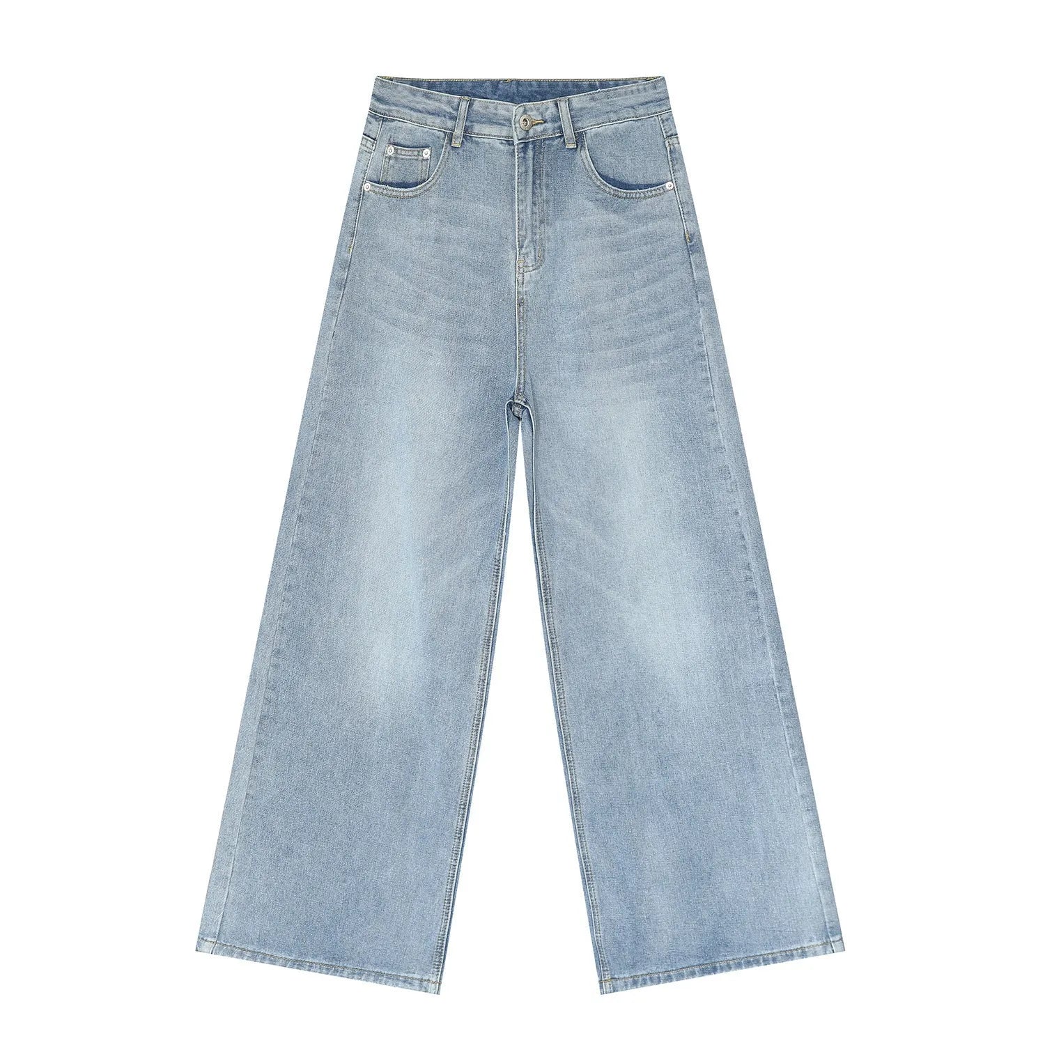Men's retro washed straight casual jeans in cotton blend, mid waist, zipper fly, five colour options