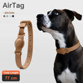 Leather pet collar case for AirTag, adjustable 40-77cm, fog blue colour, on a light background