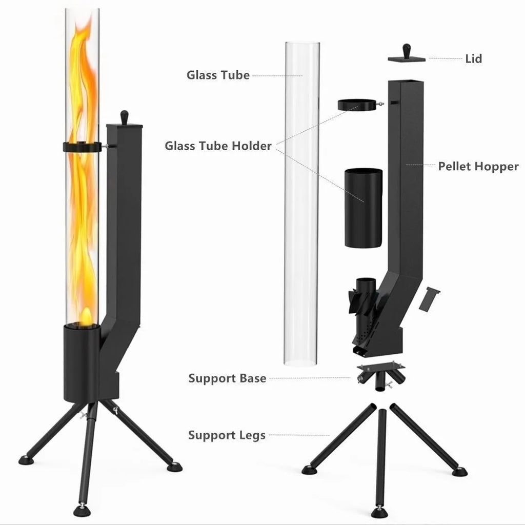 Vertical iron wood burning rocket furnace heating stove for courtyard use