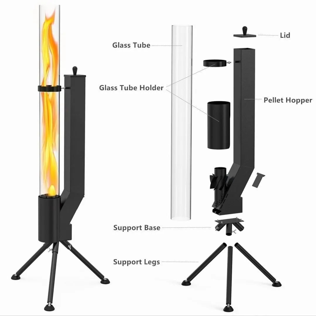 Vertical iron wood burning rocket furnace heating stove for courtyard use