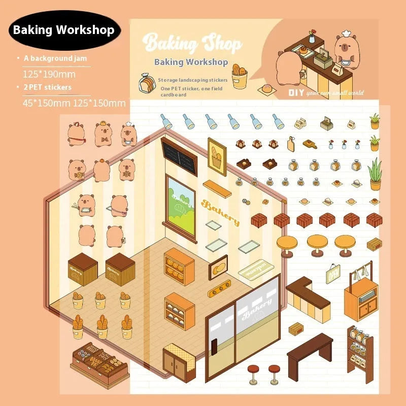 Capabala pre-cut landscaping cartoon stickers on a PET sheet in eight colour themes.
