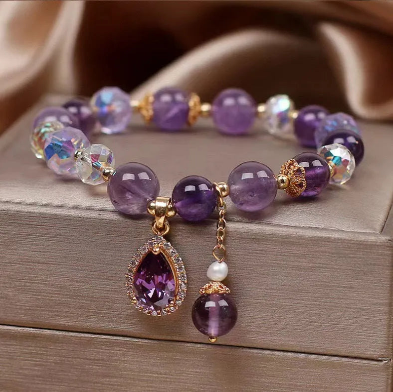 Natural purple amethyst crystal bracelet for women with micro inlay processing