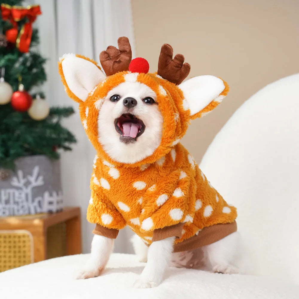 Elk design fleece-lined pet costume for dogs with six size options