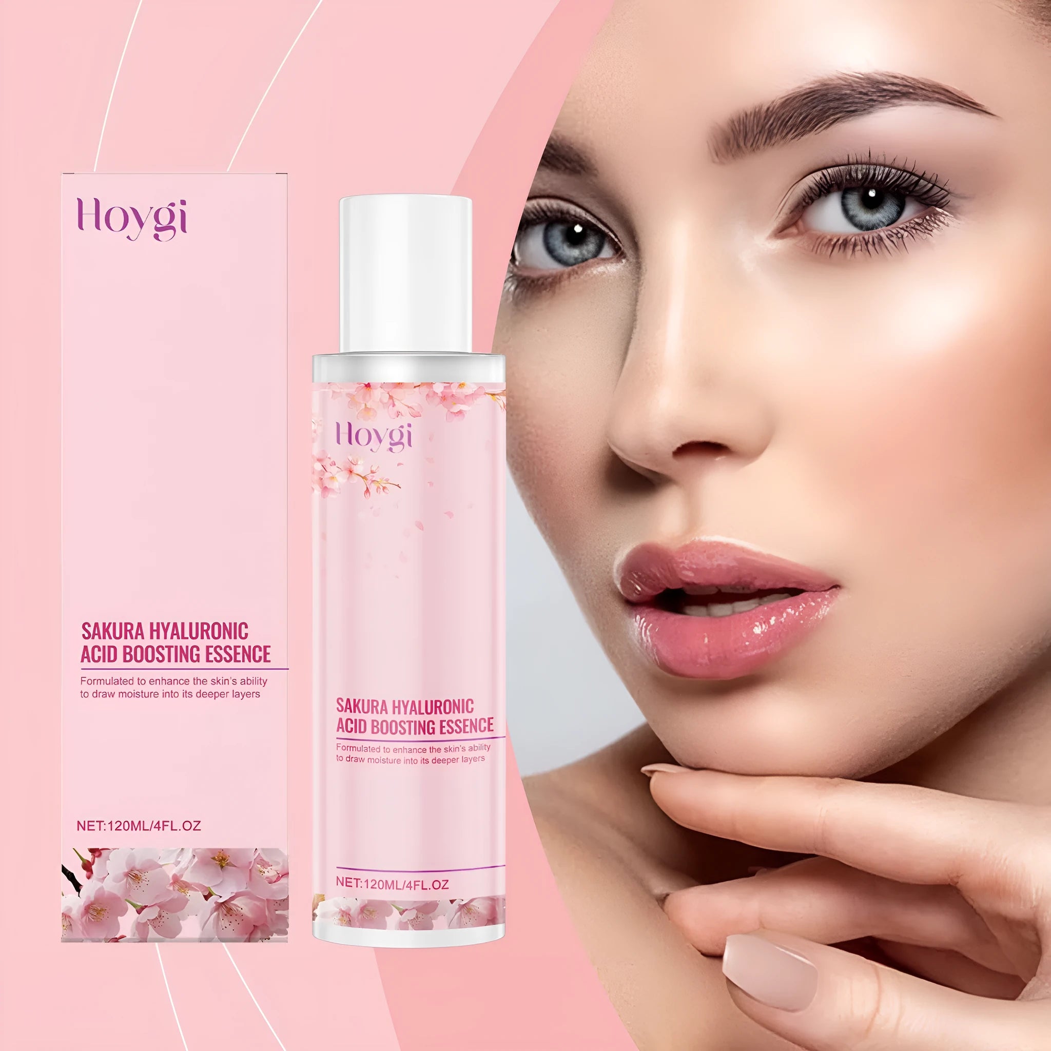 Hyaluronic Acid Skin Moisturising Lotion bottle with cherry blossom extract, 120ml capacity.