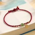 925 silver and Hetian jade handmade woven bracelet with red carrying strap