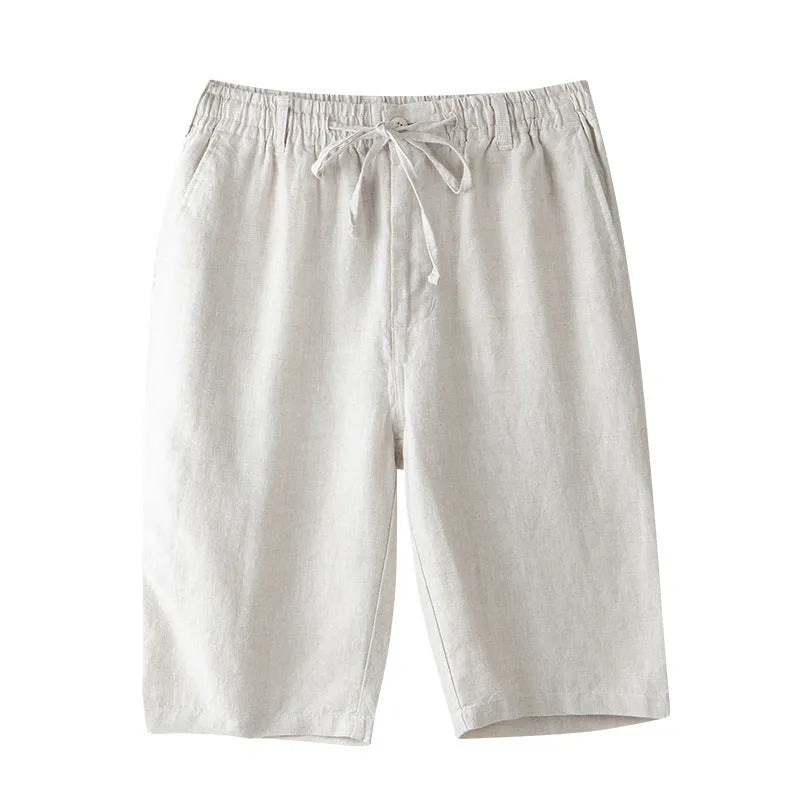 Men's loose-fit linen beach capris in straight-leg design showing available colour options