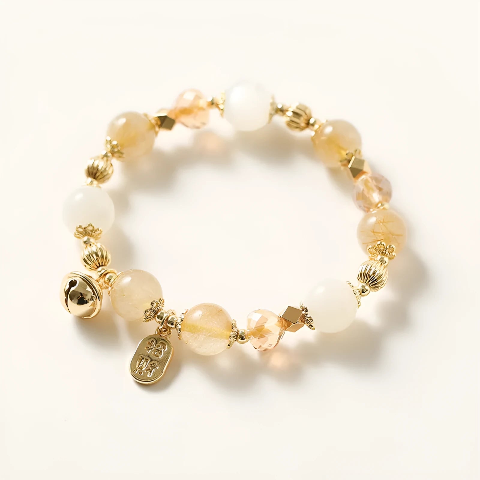 Gold rutilated quartz crystal bracelet in Lucky Fortune colour with Korean style design