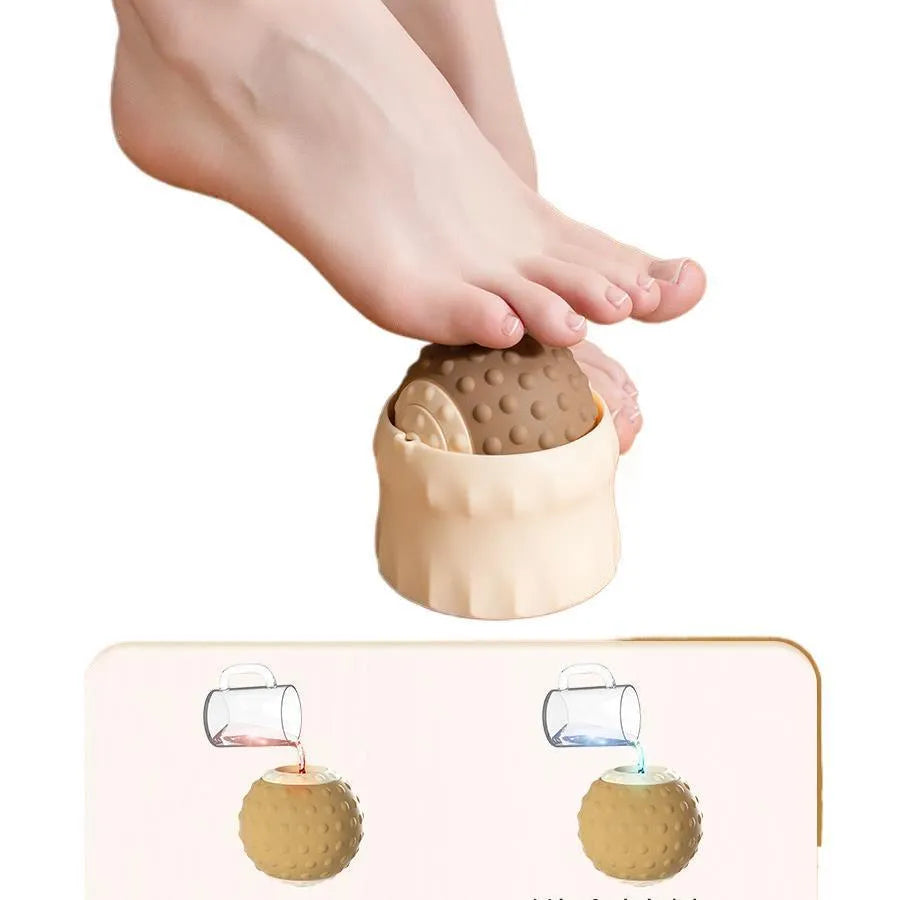 Caramel mocha and green massage balls for cold and hot compress therapy on a wooden surface.