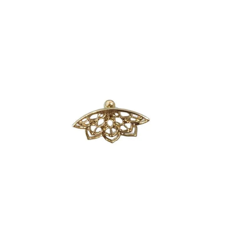 Geometric spider web stud earrings with electroplated gold finish and mesh patterning