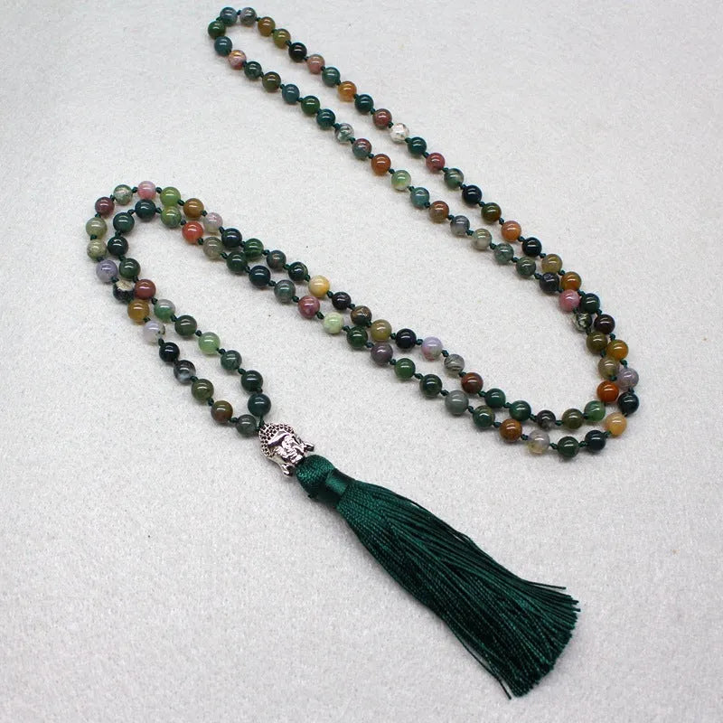 Natural agate bracelet with 108 geometric 6mm beads in blessing necklace format
