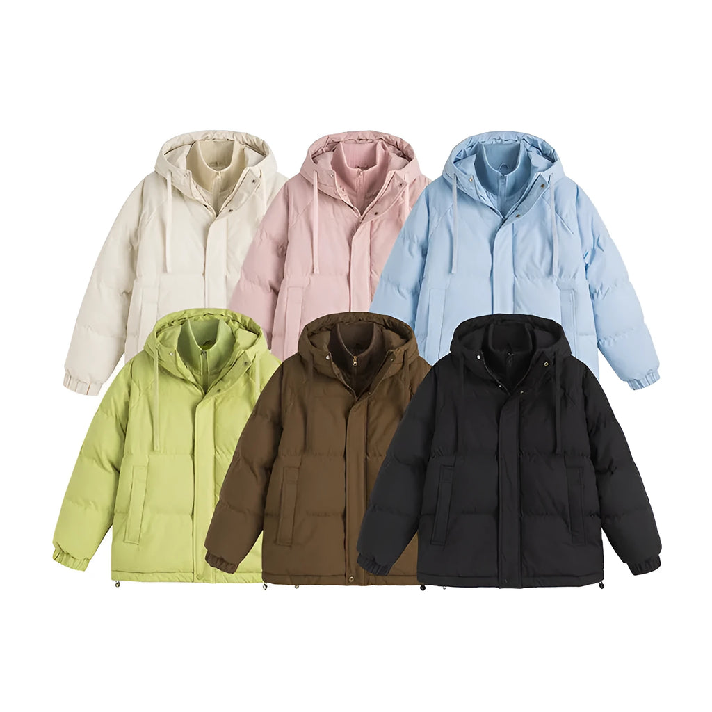 Loose fit cotton padded winter coat in cardigan style with side seam pockets