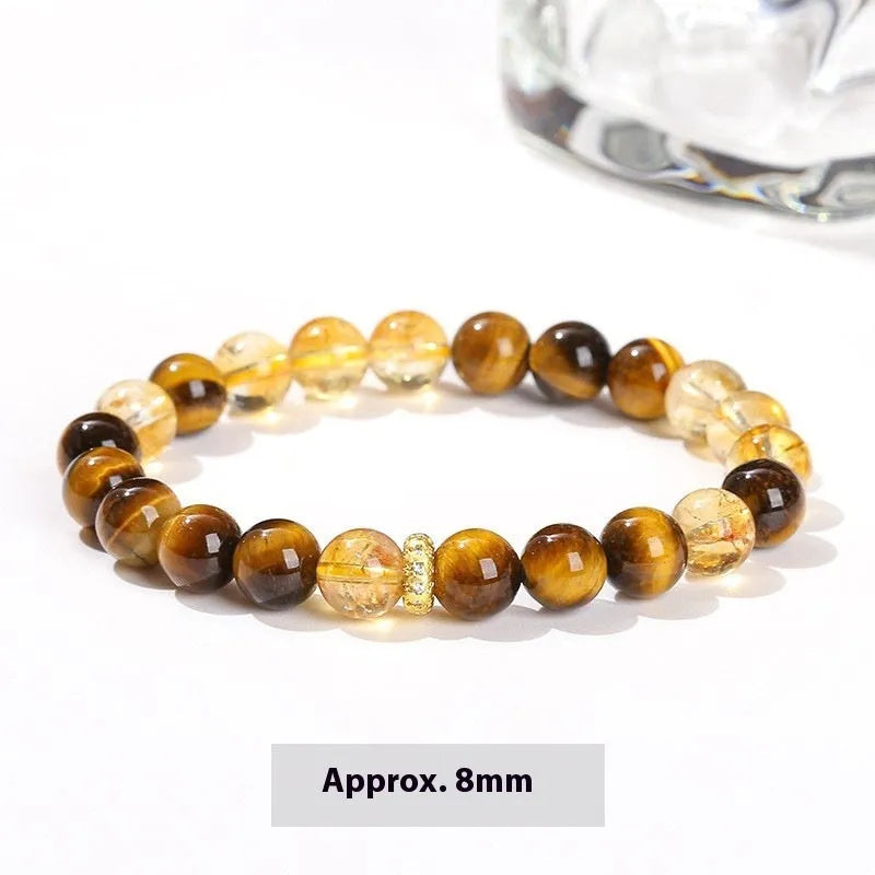 Natural yellow tiger eye stone bracelet with mixed yellow tower crystal beads in 8mm geometric round design